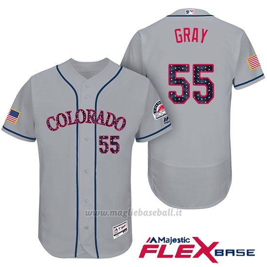 Maglia Baseball Uomo Colorado Rockies 2017 Estrellas y Rayas Jon Grigio 55 Grigio Flex Base